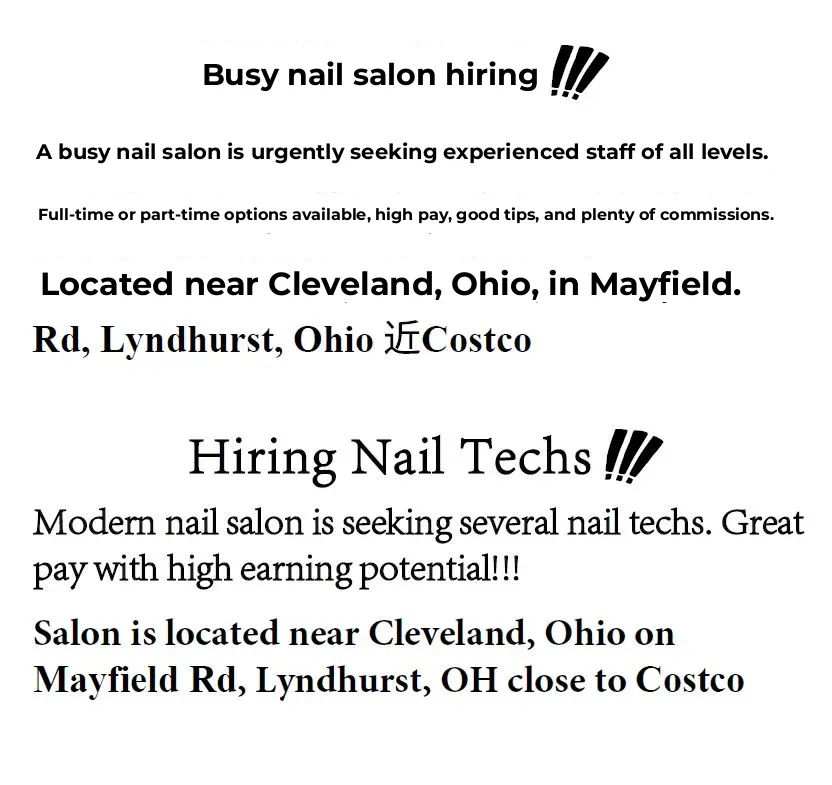 High-Income Nail Salon Hiring; Cleveland, Ohio