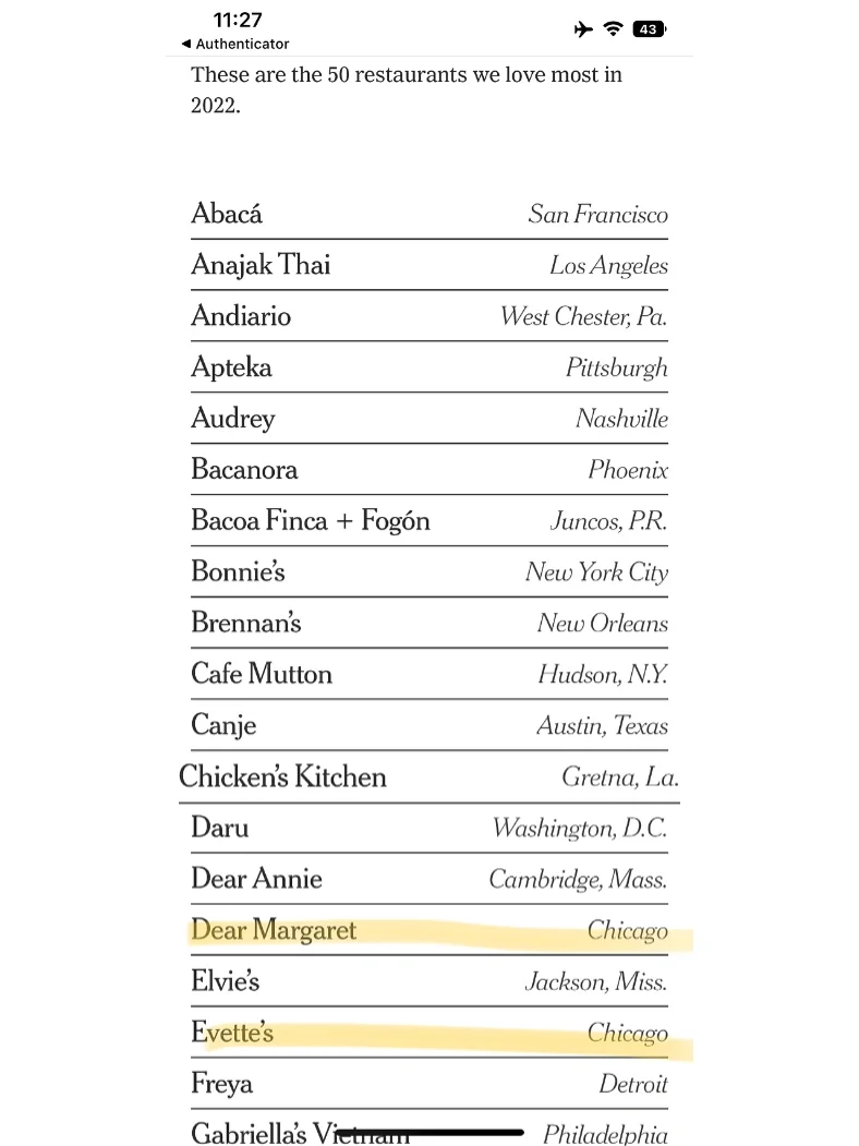 The New York Times' 50 Best Restaurants of 2022