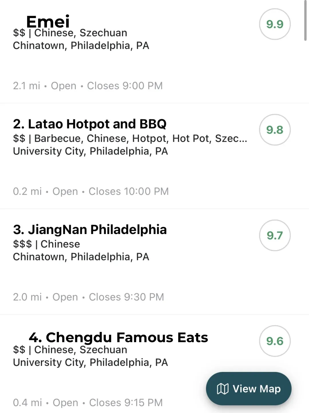 Top 10 Restaurants in Philadelphia on My Beli List