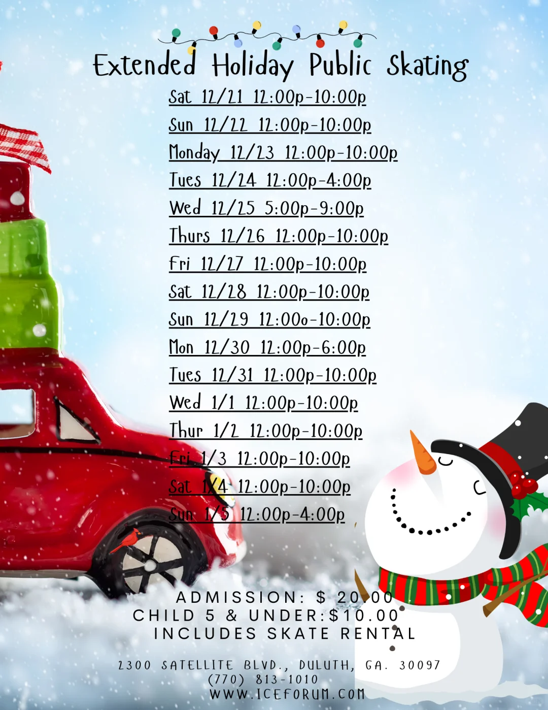 Duluth Ice Forum Christmas Holiday Skating Schedule
